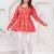 Womens red self design cotton fabric kurtis 3/4 sleeves v-neck