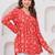 Womens red self design cotton fabric kurtis 3/4 sleeves v-neck