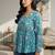 Womens teal self design cotton fabric kurtis 3/4 sleeves v-neck