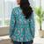 Womens teal self design cotton fabric kurtis 3/4 sleeves v-neck