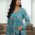 Womens teal self design cotton fabric kurtis 3/4 sleeves v-neck