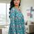 Womens teal self design cotton fabric kurtis 3/4 sleeves v-neck