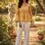Womens yellow self design cotton fabric kurtis 3/4 sleeves v-neck