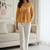 Womens yellow self design cotton fabric kurtis 3/4 sleeves v-neck