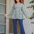 Womens teal self design cotton fabric kurtis 3/4 sleeves v-neck