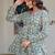 Womens teal self design cotton fabric kurtis 3/4 sleeves v-neck