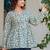Womens teal self design cotton fabric kurtis 3/4 sleeves v-neck