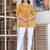 Womens yellow self design cotton fabric kurtis 3/4 sleeves v-neck