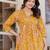 Womens yellow self design cotton fabric kurtis 3/4 sleeves v-neck