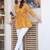 Womens yellow self design cotton fabric kurtis 3/4 sleeves v-neck
