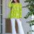 Womens lime green self design cotton fabric kurtis 3/4 sleeves v-neck