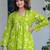 Womens lime green self design cotton fabric kurtis 3/4 sleeves v-neck