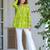 Womens lime green self design cotton fabric kurtis 3/4 sleeves v-neck