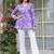 Womens purple self design cotton fabric kurtis 3/4 sleeves v-neck
