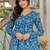 Womens blue self design cotton fabric kurtis 3/4 sleeves v-neck