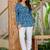 Womens blue self design cotton fabric kurtis 3/4 sleeves v-neck