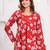 Womens red self design cotton fabric kurtis 3/4 sleeves v-neck