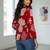 Womens red self design cotton fabric kurtis 3/4 sleeves v-neck