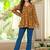 Womens yellow self design cotton fabric kurtis 3/4 sleeves v-neck