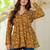 Womens yellow self design cotton fabric kurtis 3/4 sleeves v-neck