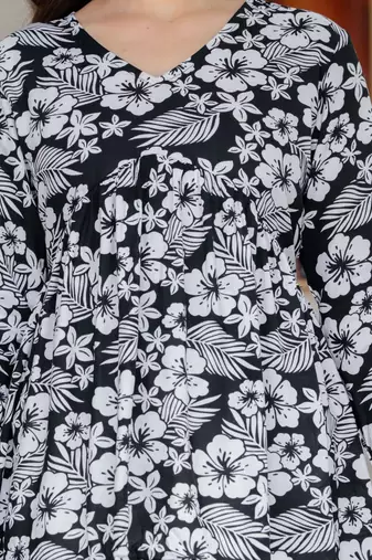 Womens black self design cotton fabric kurtis 3/4 sleeves v-neck