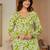 Womens green self design cotton fabric kurtis 3/4 sleeves v-neck