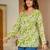 Womens green self design cotton fabric kurtis 3/4 sleeves v-neck