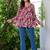 Womens maroon self design cotton fabric kurtis 3/4 sleeves v-neck