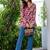 Womens maroon self design cotton fabric kurtis 3/4 sleeves v-neck