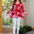 Womens red self design cotton fabric kurtis 3/4 sleeves v-neck