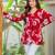 Womens red self design cotton fabric kurtis 3/4 sleeves v-neck