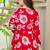Womens red self design cotton fabric kurtis 3/4 sleeves v-neck