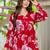 Womens red self design cotton fabric kurtis 3/4 sleeves v-neck
