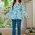 Womens blue self design cotton fabric kurtis 3/4 sleeves v-neck