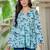 Womens blue self design cotton fabric kurtis 3/4 sleeves v-neck