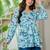 Womens blue self design cotton fabric kurtis 3/4 sleeves v-neck