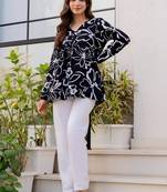 Womens black self design cotton fabric kurtis 3/4 sleeves v-neck