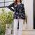 Womens black self design cotton fabric kurtis 3/4 sleeves v-neck