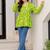 Womens lime green self design cotton fabric kurtis 3/4 sleeves v-neck