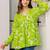 Womens lime green self design cotton fabric kurtis 3/4 sleeves v-neck