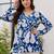 Womens blue self design cotton fabric kurtis 3/4 sleeves v-neck