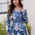 Womens blue self design cotton fabric kurtis 3/4 sleeves v-neck