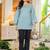 Womens blue self design cotton fabric kurtis 3/4 sleeves sqaure neck