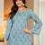 Womens blue self design cotton fabric kurtis 3/4 sleeves sqaure neck