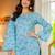 Womens blue self design cotton fabric kurtis 3/4 sleeves sqaure neck
