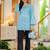 Womens blue self design cotton fabric kurtis 3/4 sleeves sqaure neck
