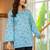 Womens blue self design cotton fabric kurtis 3/4 sleeves sqaure neck