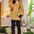 Womens yellow self design cotton fabric kurtis 3/4 sleeves sqaure neck