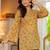 Womens yellow self design cotton fabric kurtis 3/4 sleeves sqaure neck