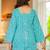 Womens turquoise blue self design cotton fabric kurtis 3/4 sleeves sqaure neck